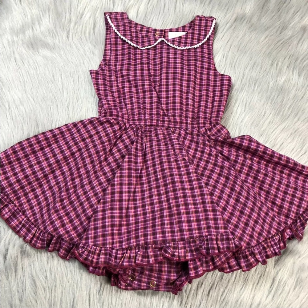 Little Minis Peter Pan Collar Pink Plaid Ruffle Dress W/ Bloomers 4T